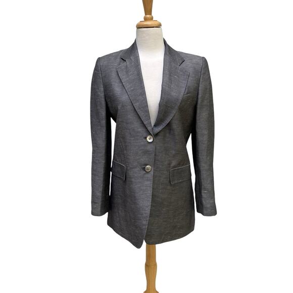 DKNY Blazer Sz 4 Linen Silk Blend Long 2 Button Lightweight Minimalist Preppy